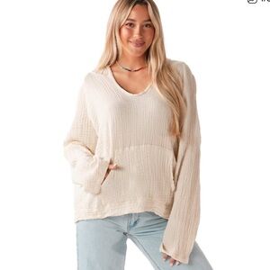 Lotus & Luna Cream Baja Pullover Hoodie Medium 8 10 White Beach Boho 100% Cotton